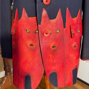 Upcycled Vintage Blazer Handpainted Wolves Statement Piece Pop Art One-of-a-Kind